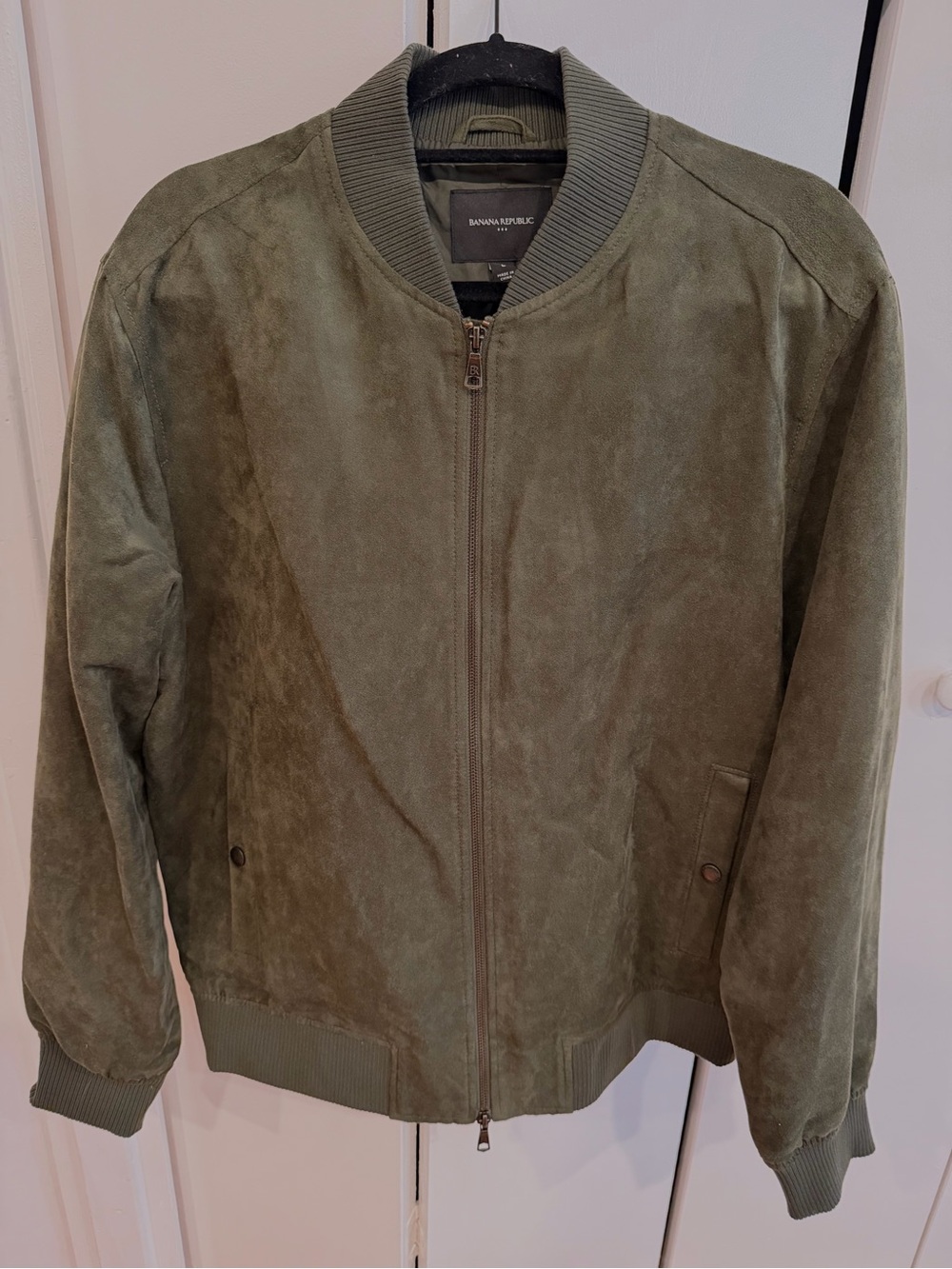 Banana Republic Olive Suede Bomber Jacket